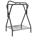 vidaXL Foldable Saddle Rack - Freestanding Black Iron Horse Saddle Stand with Bottom Shelf for Tack Room, 68x49.5x91 cm, Space-Saving Design for Stables and Shows