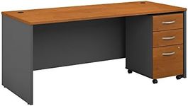 Bush Business Furniture Series C 72W x 30D Office Desk with Mobile File Cabinet in Natural Cherry, Large Workstation with Rolling Storage Drawers for Workspace