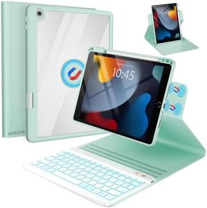 BLUTLOTUS Keyboard Case for iPad 7th/8th/9th Generation 10.2'' 2019/2020/2021, 360° Rotatable Magnetic Keyboard Case with Pencil Holder Groove, 7 Color Backlit Wireless Detachable Keyboard (Sky Blue)