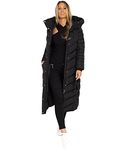 Wulux Womens Ladies Maxi Extra Long Length Heavy Longline Hooded Puffer Parka with Hood Jacket Zip Up Quilted Winter Down Belted Coat Black UK Size S-08