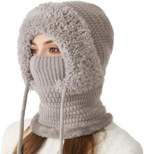 3 in 1 Beanie Hat with Scarf and Mask, Warm Knitted Beanie Hat for Women, Cozy Beanie for Daily Wear (Khaki)