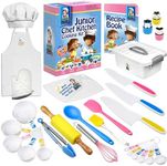 KEFF Kids Cooking and Baking Sets for Girls, Boys, Toddler with Real Kitchen Tools - Master Chef Jr Kit Includes Apron, Chef Hat, Recipe Book and More Utensils - Multicolor