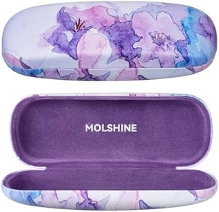 MOLSHINE Hard Shell PU Leather Glasses Case, Travel Portable Eyeglass Case for Men Women Girl Travel Study Work (Purple Marble)