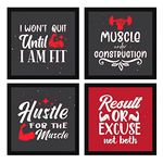 ArtX Paper Motivational Gym Exercise Quotes Wall Art Painting, Framed Paintings For Home Office Decor 20 X 20 inches (Combined), 10.0 X 10.0 each, Multicolor Posters With Frame, Set of 4