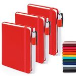 3 Pack Pocket Notebook Journals with 3 Black Pens, Feela A6 Mini Cute Small Journal Notebook Bulk Hardcover College Ruled Notepad with Pen Holder for Office School Supplies, 3.5”x 5.5”, Red