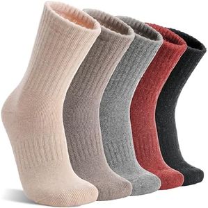 MOGGEI Womens Merino Wool Socks for Hiking Winter Warm Thick Thermal Crew Cozy Cabin Ladies Gift Comfy Boot Work Socks 5 Pairs(Black/Grey/Light Coffee/Caramel/Beige(5 Pairs))