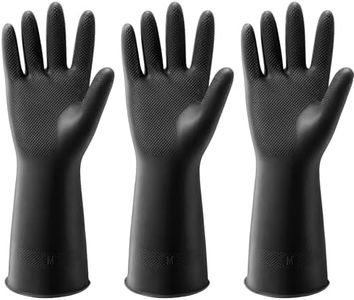 ThxToms 3 Pairs Dishwashing Cleaning Gloves, Reusable Dishwashing latex Gloves for Kitchen & Bathroom Cleaning,Non-Slip,Smooth Comfortable Lining,Black(Medium) M