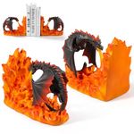 Fired Dragon Book Ends, 1 Pair Decorative Book Ends for Heavy Books, Wrathful Flying Dragon Bookends, Stylish Book Stopper, Dragon Bookends for Shelves and Home Decor, Book Lovers Gifts