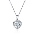 E 925 Sterling Silver Double Love Heart Pendant Necklace for Women, AAA Cubic Zirconia Love Forever Halo Pendant, rhodium plated