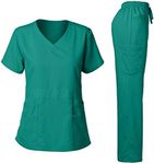 Dagacci Medical Uniform Women's Scrubs Set Stretch Ultra Soft V-Neck Top and Pants Teal Green L