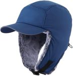 Home Prefer Men's Warm Winter Hat with Earflaps Faux Fur Trooper Trapper Hat Ushanka Hunting Hat (US, Alpha, One Size, Blue)