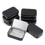 BTSKY 8 Pack Rectangular Empty Hinged Tins - Metal Storage Organizer Tins with Lids, Aluminum Cans Container Box Small Kit Home Organizer, Black