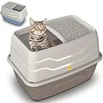 CAT CENTRE Beige Top Entry Litter Tray Extra Deep Covered Dog-Proof Toilet Box Enclosed High-Spraying Cats XL Loo Pan High Sided Anti-Spillage Multi-Pet Households Rounded Corners