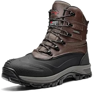 NORTIV 8 Men's Insulated Waterproof Construction Rubber Sole Winter Snow Boots 2160443 Dk.Brown Black Size 8.5 M US
