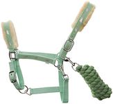 Cwell Equine NEW Horse print fur padded headcollars halter + matching lead MINT GREEN F/C/P (PONY)