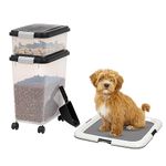 IRIS USA 3-Piece 16 Kg / 42.6 L (45 US Qt.) WeatherPro Airtight Pet Food Storage Container Combo with Scoop and Caster + Square Training Pad Holder Set, Keep Pests Out Keep Fresh Floor Protection