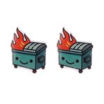 Dumpster fire Stud Earrings Funny Meme Trash Garbage Burning Flame Ear Stud Cute Cartoon Colorful Acrylic Stud Kawaii Earrings Hypoallergenic Stainless Steel Jewelry Birthday Gift for Women (Dumpster