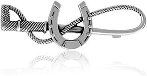 WithLoveSilver 925 Sterling Silver Jewelry Horsewhip and Horseshoe Horse Equestrian Brooch Pin