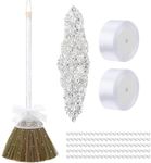 Yungyan Wedding Brooms DIY Bride Bridegroom Jump Broom 11.81 x 28.74 Inch Whisk Wedding Brooms Jumping Brooms with White Ribbons Artificial Pearl for African American Wedding Ceremony Crafts