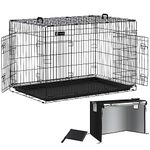 VOUNOT Dog Crate Portable Pet Crate Foldable Secure Puppy Cage with Durable Crate Cover 2 Doors, Removable Slide Tray, 2 Carry Handles, XXL 48 Inches, Black