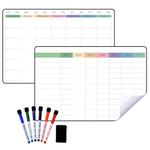 POPRUN Whiteboard Calendar Weekly and Monthly Family Planner for Fridge,Wall and Glass,Self Adhesive Chores Chart Board Stick on Any Smooth Surface, A3 Reusable Dry Erase Board Monday to Sunday-2 Pack