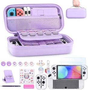 innoAura Switch OLED Case 19-in-1 Bundle for NS Switch OLED (2021), with Carrying Case, Screen Protector, Stand and Thumb Grips, Purple
