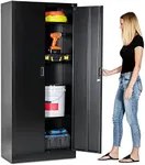Fedmax Metal Garage Storage Cabinet - 71-inch Tall Large Steel Utility Locker with Adjustable Shelves & Locking Doors - Garage Cabinets for Tool Storage and Ammo Locker - Black