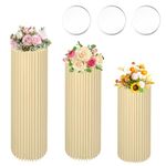 Tacsal 3PCS Large Cylinder Stands for Party, Pack of 3 foldable Cardboard Cylinder Tables Cake Stands, 31.5+23.6+15.7inch Round Cylinder Pedestal Stands for Birthday Event Centerpieces Decor, Wedding Table Display, Milky