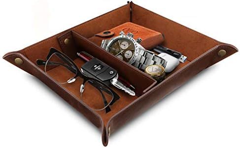 Londo - Leather Tray Organizer - Practical Storage Box for Wallets, Watches, Keys, Coins, Cell Phones and Office Equipment (Dark Brown)