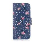 32nd Floral Series - Design PU Leather Book Wallet Case Cover for Apple iPhone 5, 5S, Designer Flower Pattern Wallet Style Flip Case With Card Slots - Vintage Rose Indigo