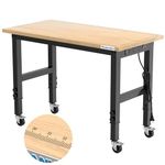 LARBANKE 120 cm Heavy Duty Workbench for the Garage,Rubber Wood Workbench has Adjustable 5 Different Heights,Hardwood Work Table,Weight Capacity Over 900 kg,for Workshop,Garage,Office and Home