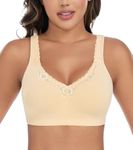 DotVol Women's Lace Cotton Comfort Plus Size Full Cup Minimizer Low Back Wireless Bra(Nude,36C)