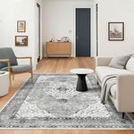 Area Rug Living Room Rugs-Deerly Vintage Floral Medallion Boho Oriental Non-Slip Low Pile Machine Washable Area Rug for Bedroom Dining Room Bathroom Office Laundry Room(Grey,5x8ft)