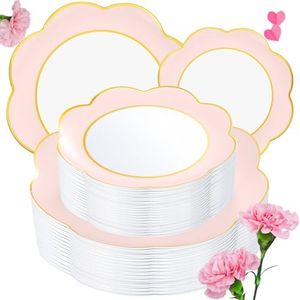 60-Pcs Pink Gold Rim Disposable Plastic Party Plates For Weddings