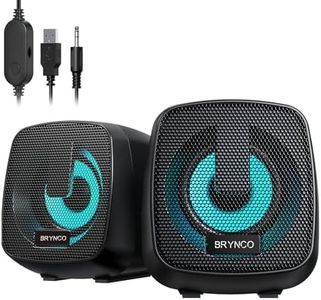 BRYNCO 2.0 Channel RGB Computer Speakers | Compact Size with Dynamic Color-Changing Lights & Clear Audio | USB-Powered for PC/Laptop/Tablet/Phone | Plug & Play, Wired Remote (Black)