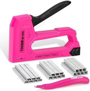 THINKWORK Light Duty Staple Gun, Pink Upholstery Staple Gun for Wood with 1600pcs JT21 Staples 1/4", 5/16", 3/8" and Staple Remover, Women Fabric Stapler Gun for Crafts, Wall, Arts, DIY, Decoration