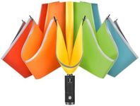 Lejorain Inverted Rainbow LED Umbrella - Folding Reverse Automatic Travel Umbrella Compact for Rain Windproof Women - Portable Upside Down Collapsible Reflective Umbrella