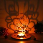 eCraftIndia Red and Golden Mdf Wooden Ganesha Shadow Decorative Tea Light Candle Holder, Diya Stand for Home Decoration | Navratri Ganesh Chaturthi Diwali Decoration Items for Home Decor | Diwali Gift