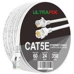 Cat5e Outdoor Ethernet Cable 60FT, cat 5e Network Internet Cable,350MHZ / RJ45 Gigabit Network UTP LAN Cable Compatible with PC,Laptop,Modem,Router,TVs,Printer Cord,Consoles for Home & Office,White
