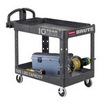 Rubbermaid Commercial Products 2-Shelf Utility/Service Cart Medium Black Lipped Shelves Ergonomic Handle 500 Lbs Capacity forfor Warehouse/Garage/Cleaning/Manufacturing