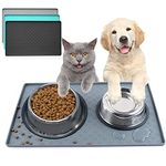 Dog Food Mat,Miaomitun Dog Cat Pet Feeding Mat,Waterproof Silicone Feeding Mat Placemat with Raised Edge for Dog Cat to Stop Food Spills and Water Messes Out to Floor, for Small Animals (L-Gray)