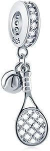 Tennis Ball and Racket Pendant Charms, Fit Pandora Sport Charm Bracelet Necklace, 925 Sterling Silver Dangle Tennis Sparkling CZ Beads, Gift for Boy/Girl or Son/Daughter Birthday
