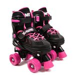 M.Y X-Skate Adjustable Pink Quad Roller Skates with Built In Adjusters Kids Roller Boots for Boys & Girls - Small