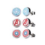 Officially Licensed Marvel Comics Stainless Steel Women's Avenger Logo Pack Round Stud Hypoallergenic Earrings, Unisex, One Size, Stainless Steel