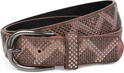 styleBREAKER serrated-look riveted belt with two-coloured rivets, vintage belt, can be shortened, unisex 03010069, Colour:Old Rose, size:80cm