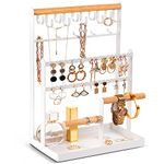 ProCase Jewelry Organiser Stand Necklace Organizer Earring Holder, 6 Tier Jewelry Stand Necklace Holder with 15 Hooks, Jewelry Tower Display Rack Storage Tree for Bracelets Earrings Rings -White