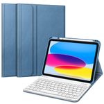 Fintie Keyboard Case for iPad 10th Generation 10.9 Inch Tablet (2022 Release) with Pencil Holder - Soft TPU Back Cover with Magnetically Detachable Bluetooth Keyboard, Ocean Blue