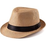 Straw Hat for Women Men - Summer Khaki Fedora Hat with Band Sun Hat for Vacation