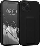 kwmobile Case Compatible with Apple iPhone 13 - Case with Hand Strap and Stand Soft TPU Silicone Coating - Black