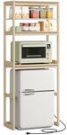 SONGMICS HOME Kitchen Bakers Rack with Power Outlet, 4-Tier Coffee Bar Table with Adjustable Shelf, Mini Fridge Shelf, Microwave Stand, 15.7 x 23.6 x 66.9 Inches, Natural Beige UKKS043N01